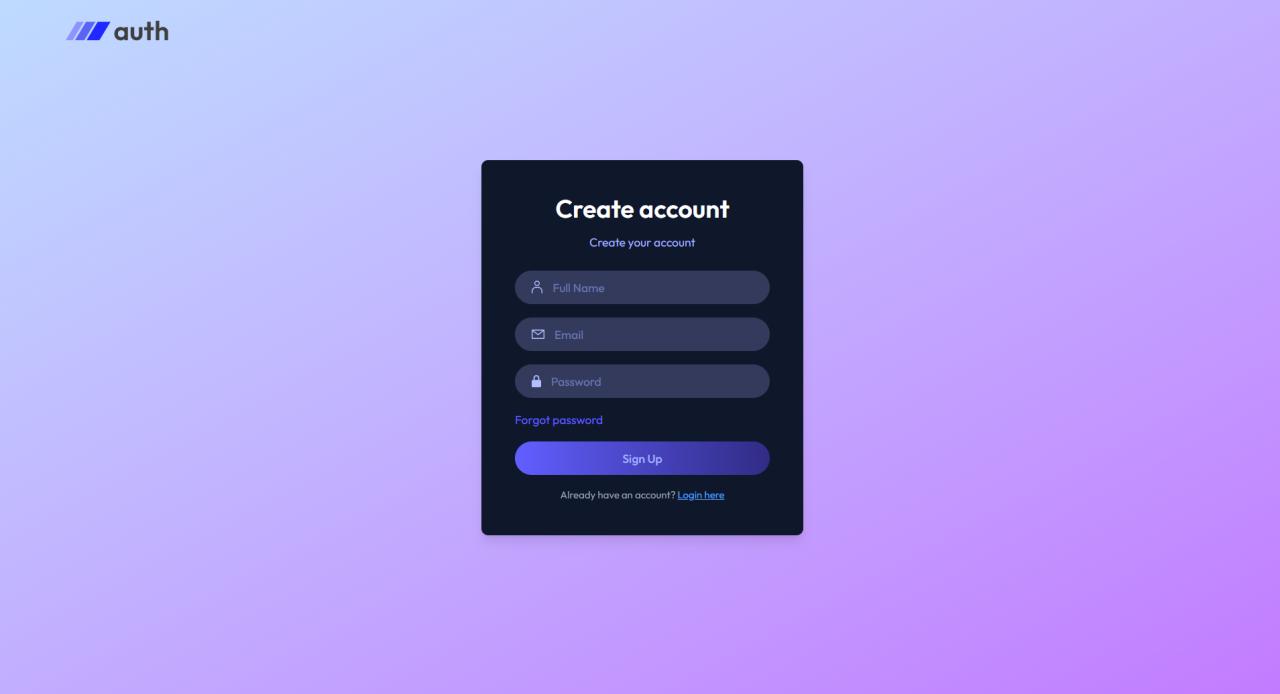 User Authentication System – screenshot